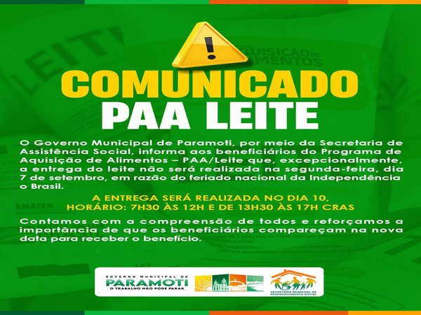 COMUNICADO 
PROGRAMA PAA-LEITE